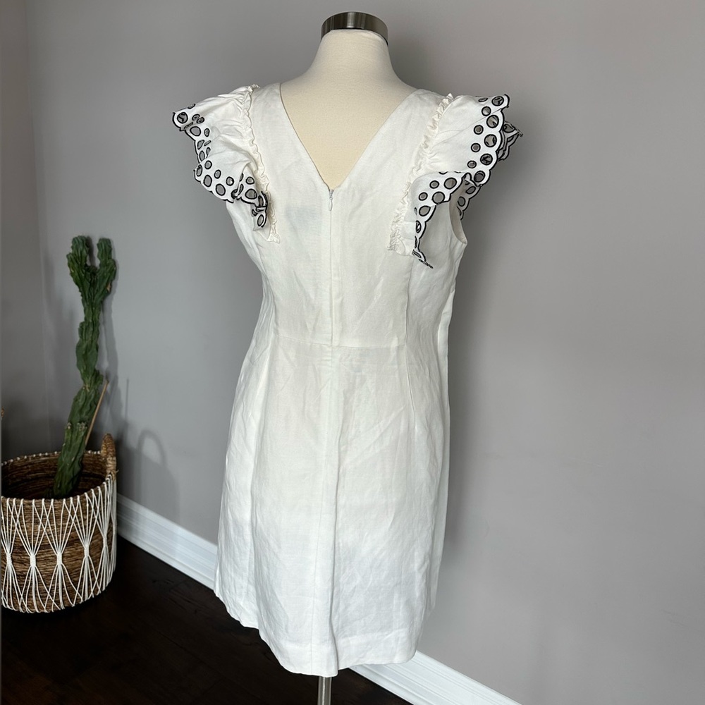 J. Crew Dress Embroidered Eyelet Ruffle Sleeveless Resort Wear Ivory & Black 12 - Picture 7 of 15